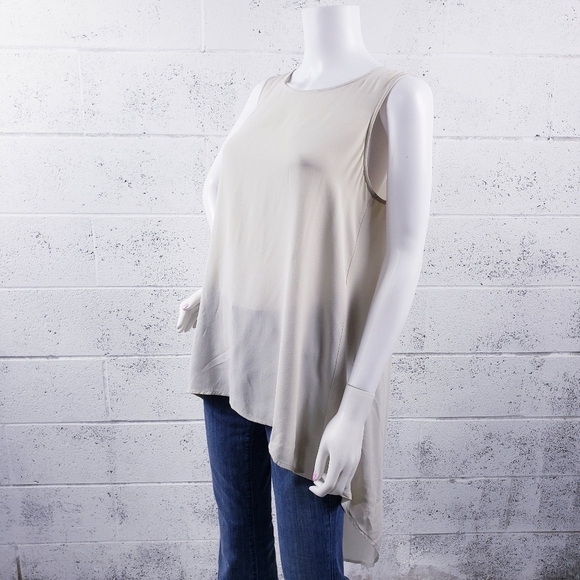 Eileen Fisher 100% Silk Georgette Crepe Sleeveless Tunic Beige Size Small - Picture 1 of 10